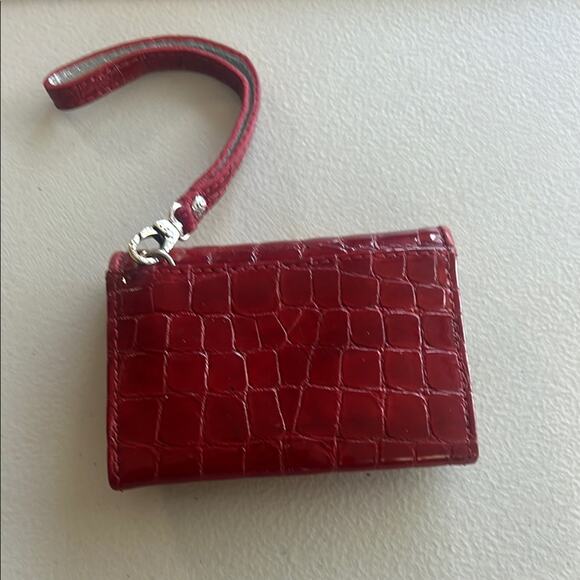 Brighton Red Patent Croc Embossed Wristlet Credit Card Holder Wallet Mini Phone - Picture 2 of 9